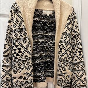 THE GREAT. Black and Cream Patterned Cardigan